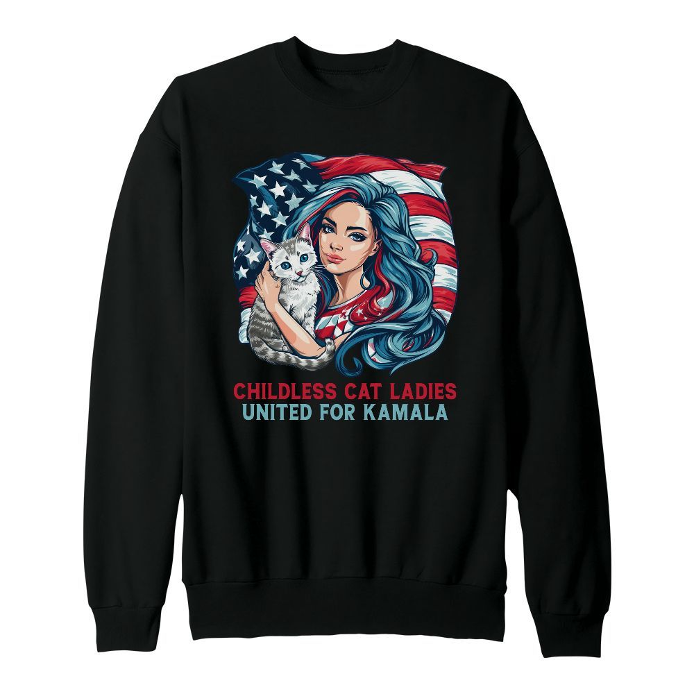 Amare Box Childless Cat Ladies Shirt, Girls Female United For Harris Retro, Feminist Graphic Tee (1) Unisex Sweatshirt