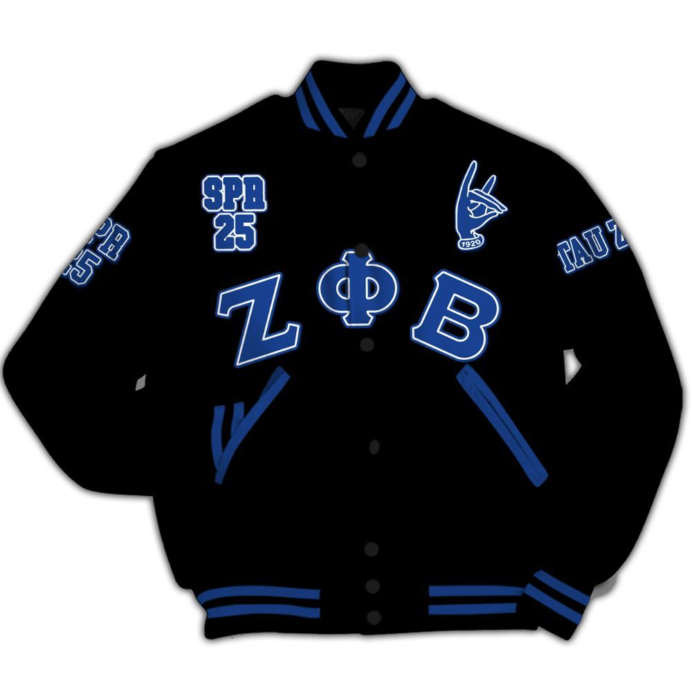 Ireishprint Zeta Phi Beta Custom Chapter Varsity Jacket, Personalized Your Z Phi B HandSign Black Varsity Jacket 1920 Zeta Phi Beta Sorority Jacket