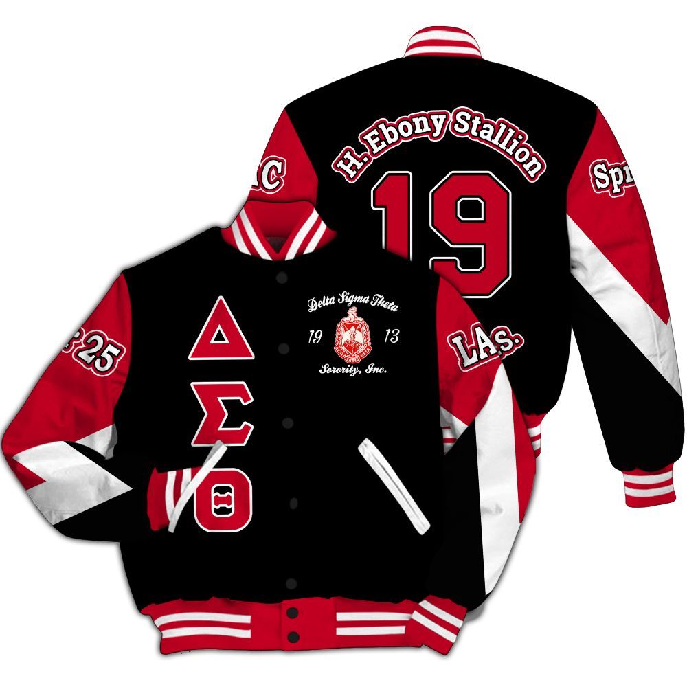 Ireishprint Delta Sigma Theta Custom Chapter Varsity Jacket, Personalized Triangle Delta Black 1914 Sorority Jacket