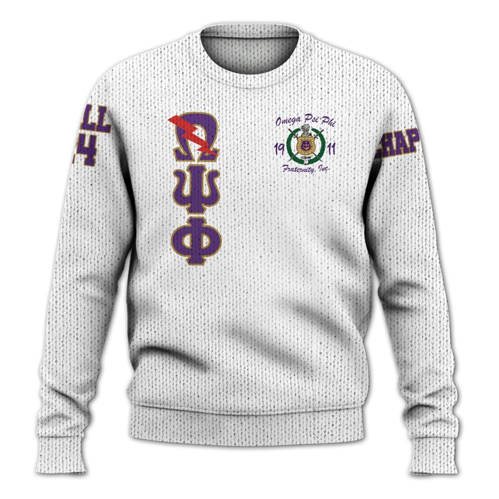 Ireishprint ΩΨΦ Custom Chapter Shirt, Personalized White Sleeves Shirt Omega 1911 ΩΨΦ Fraternity Knitted Sweater