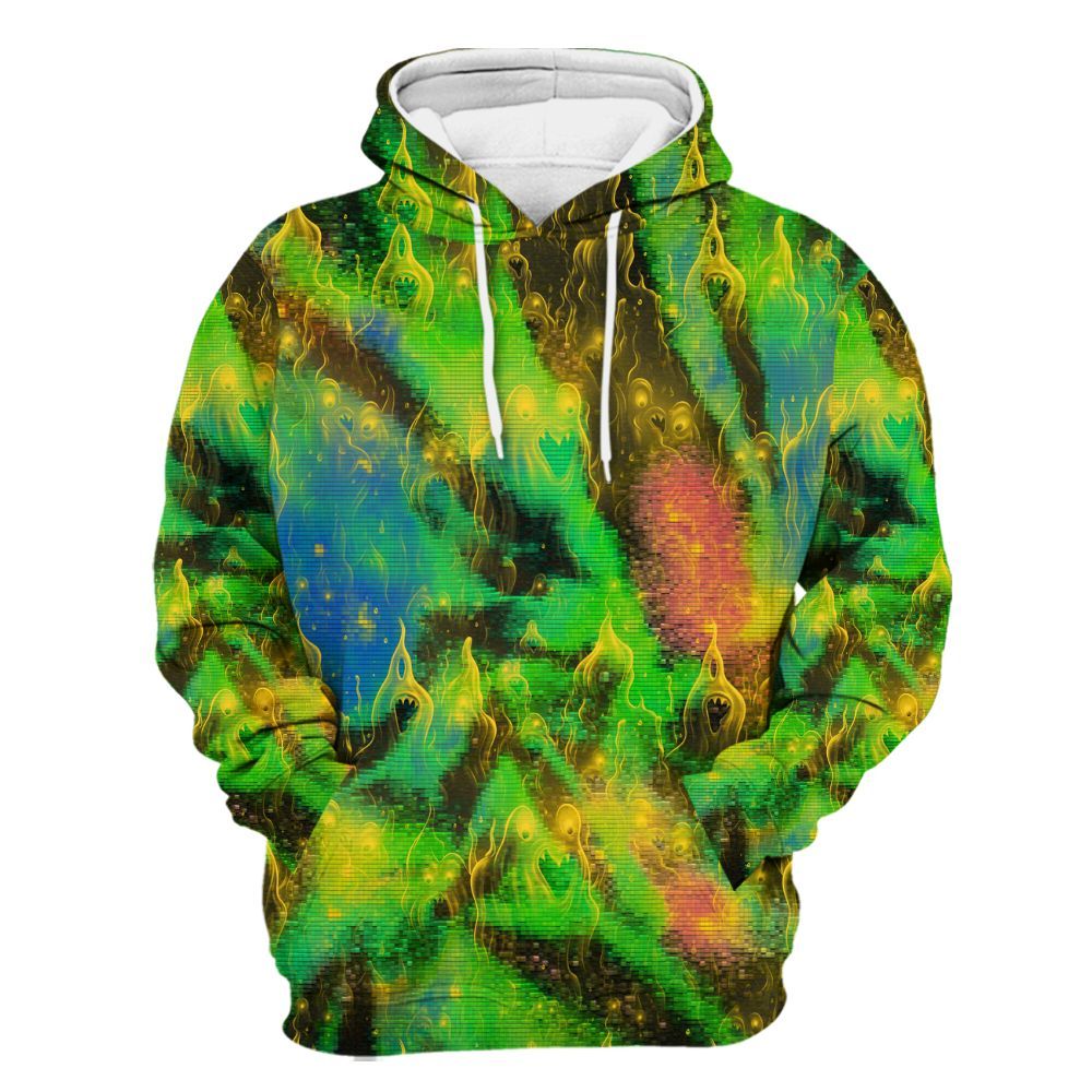 Amare Box Horror Boo Green Ghost Sublimated Tie Dye Shirt, Halloween Spooky Graphic Unisex Hoodie