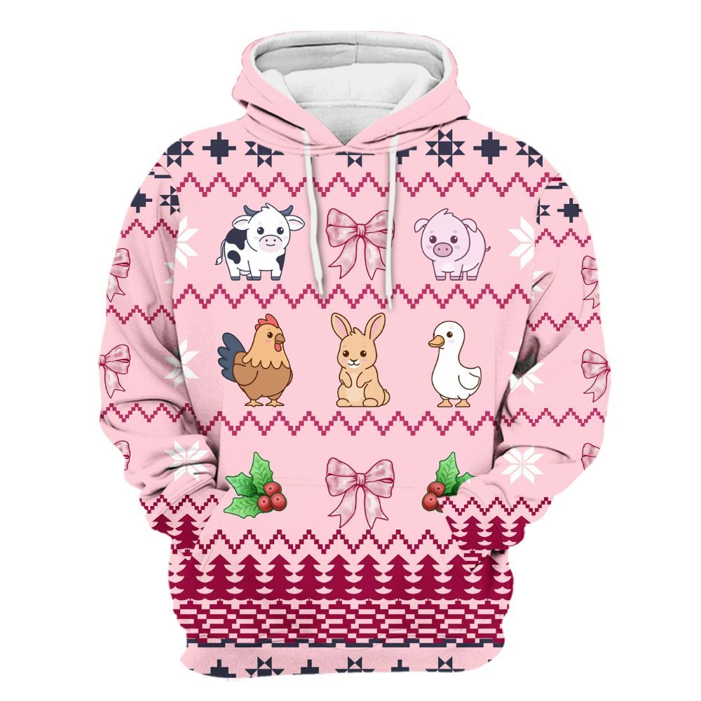 Amare Box Farm Cute Animal Coquette Shirt, Christmas Coquette Farm, Farmer X-mas, Christmas Unisex Gift For Farmer, Girl Unisex Hoodie