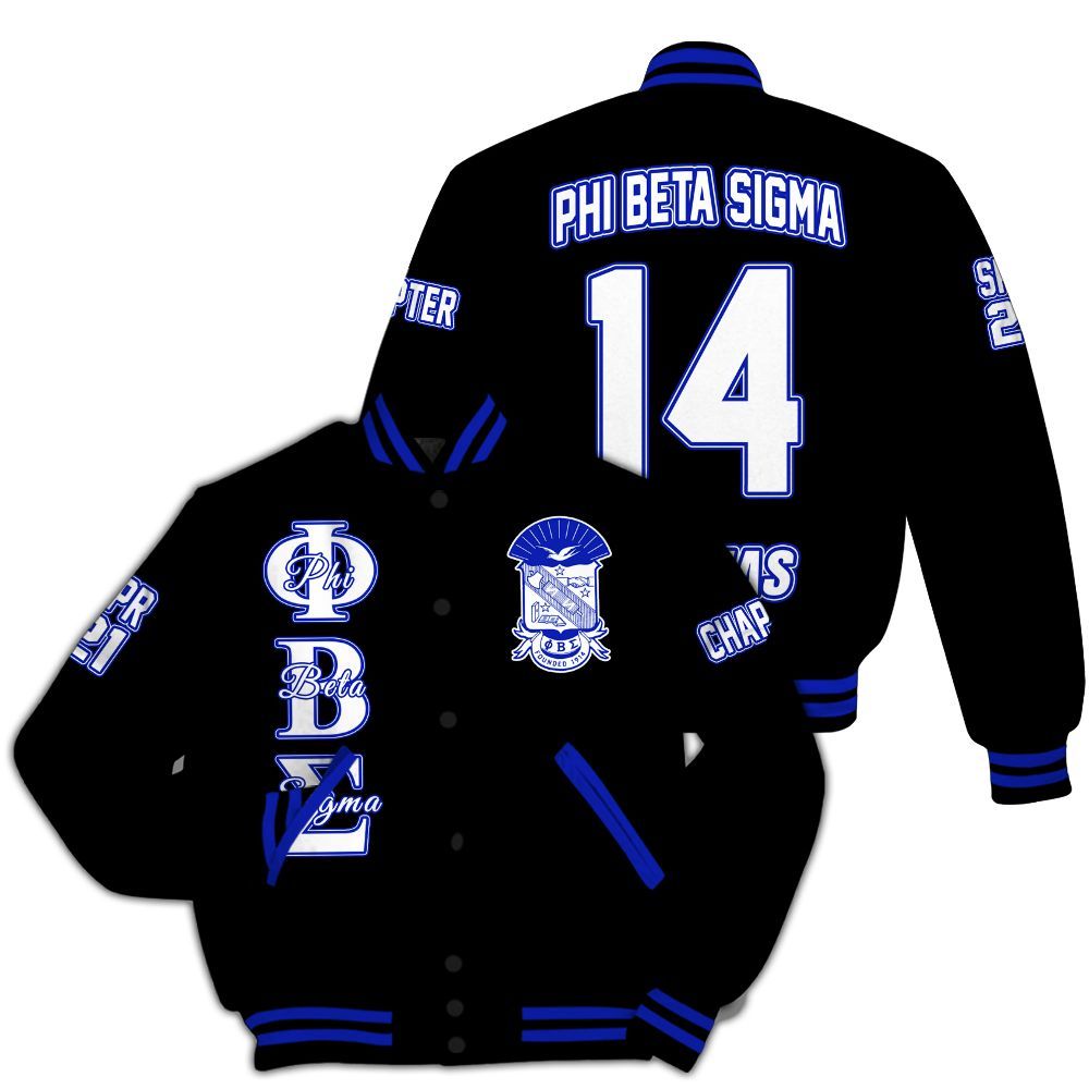 Ireishprint Phi Beta Sigma Custom Chapter Varsity Jacket, Personalized Black Varsity Jacket Phi Beta Sigma Fraternity Jacket