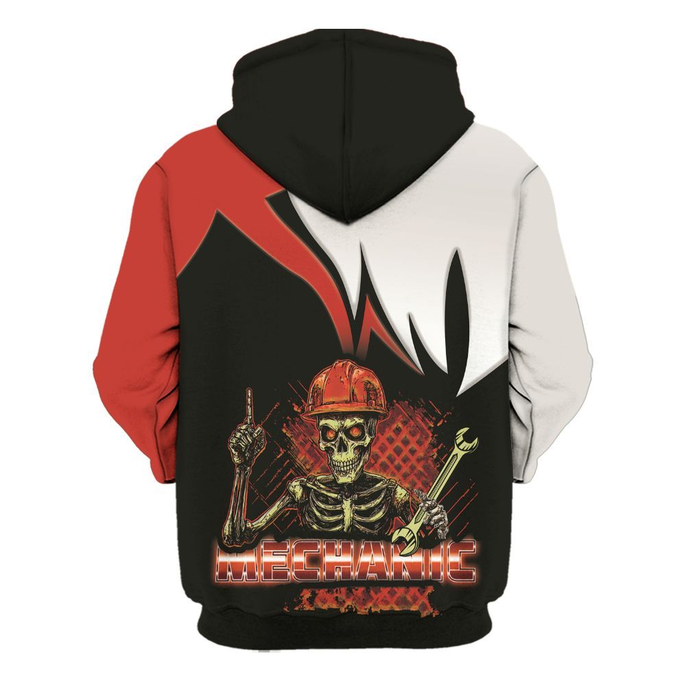 Amare Box Personalized Name Mechanic Skull All Over Printed Mechanic Unisex Gift Unisex Hoodie