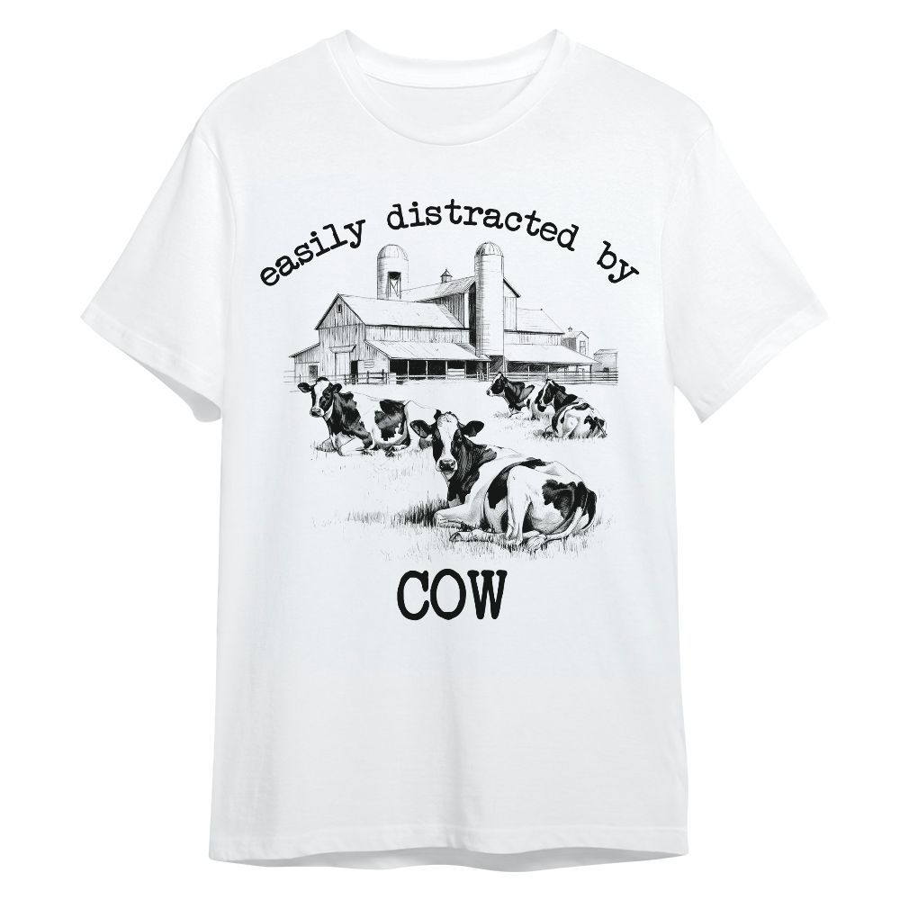 Amare Box Cow Farm Shirt, Easily Distracted By Cow, Dairy Cow, Funny Cow, Cute Farm Cow, Cow Lover Shirt, Drawing Gift Shirt For Farmer Unisex Shirt