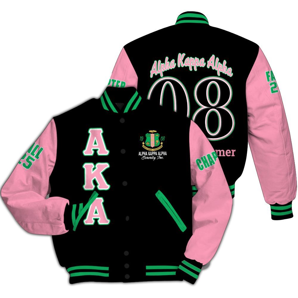 Ireishprint A.K.A Custom Chapter Varsity Jacket, Personalized Pink And Apple Green Duo 1908 Sorority Jacket