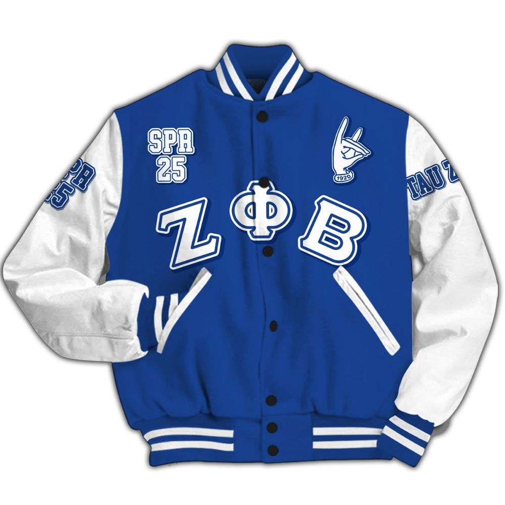 Ireishprint Zeta Phi Beta Custom Chapter Varsity Jacket, Personalized Your Z Phi B HandSign Blue Sleeve Varsity Jacket 1920 Zeta Phi Beta Sorority Jacket