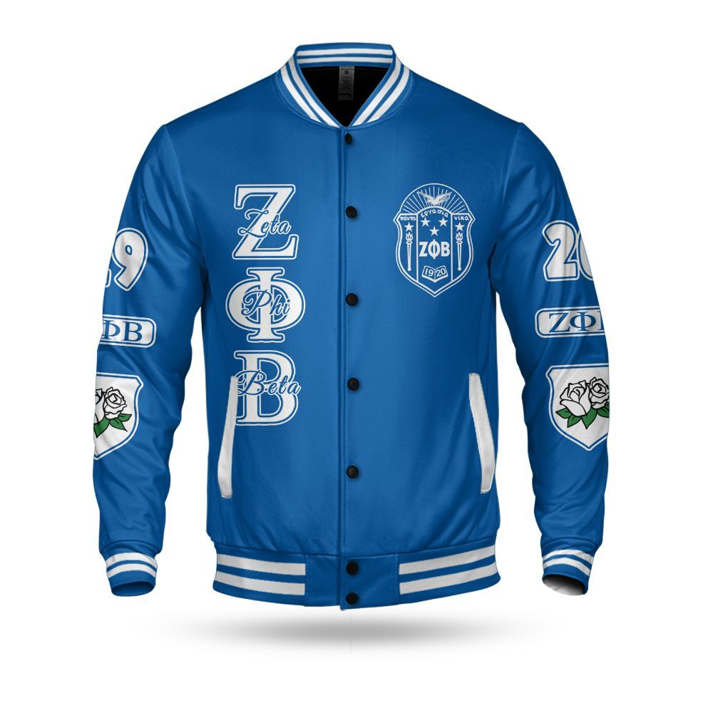 Ireishprint Zeta Phi Beta Varsity Jacket, Hand Sign White Rose Royal Blue Varsity Jacket Zeta Phi Beta Sorority Jacket