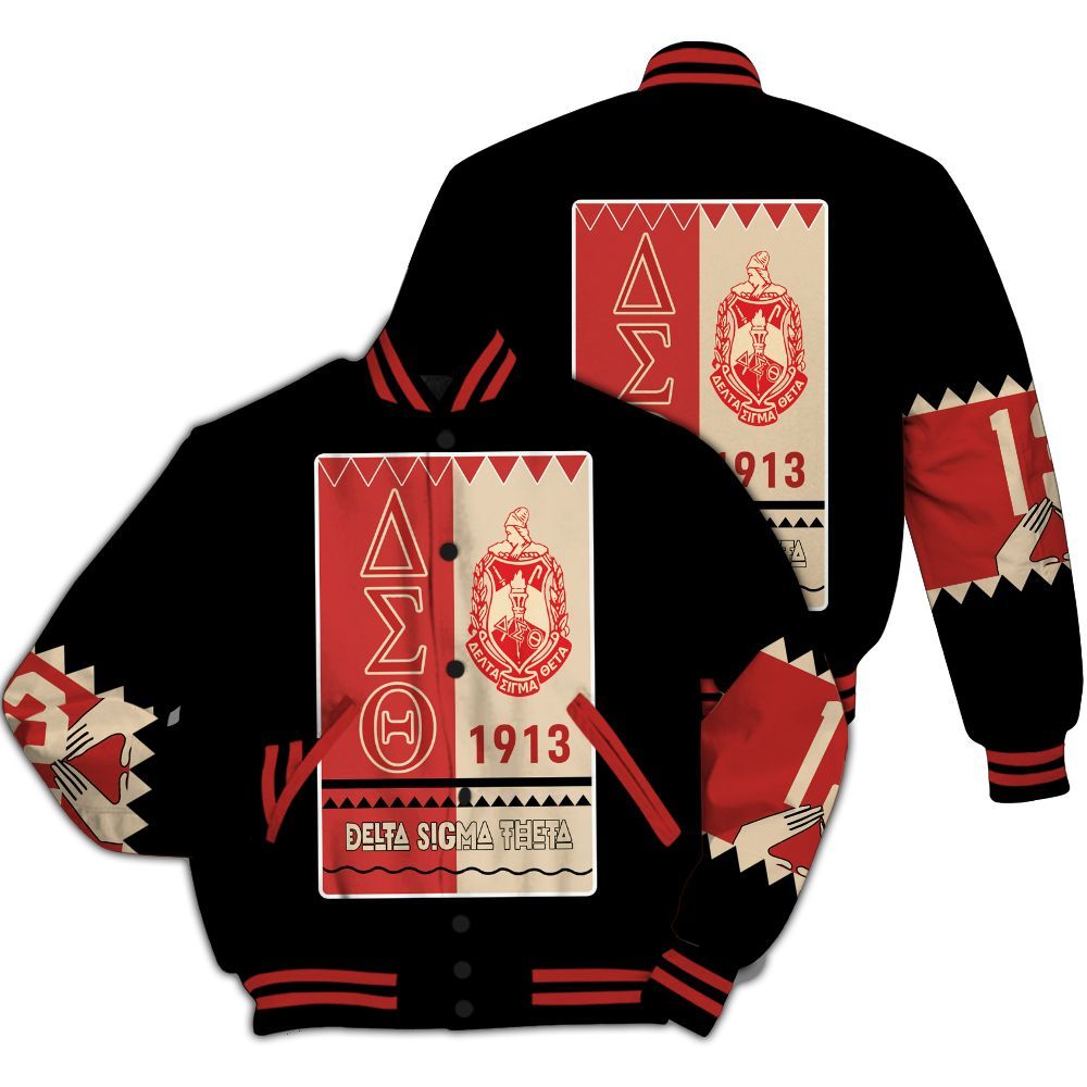 Ireishprint Delta Sigma Theta Varsity Jacket, Delta Sigma Theta 1913 Black Varsity Jacket Sorority Jacket