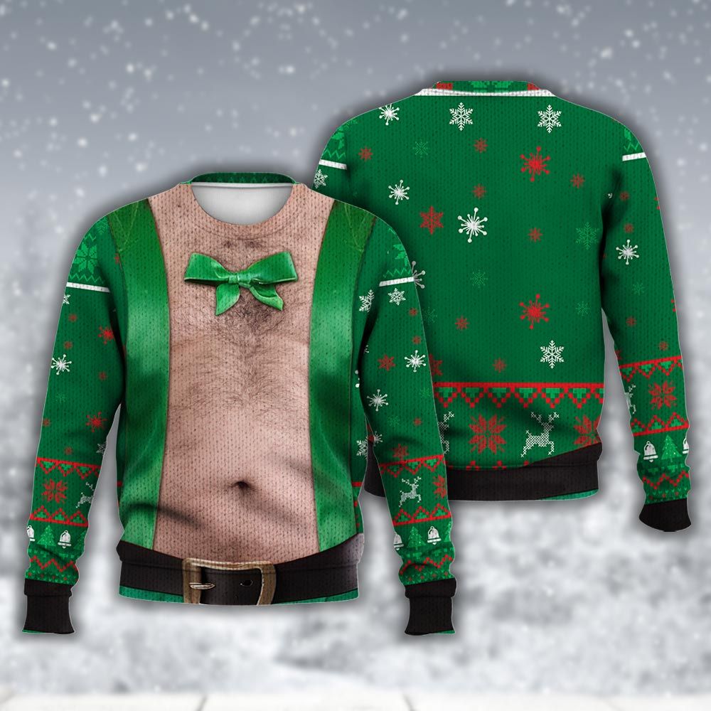 Amare Box Faux Real Realistic Ugly Christmas Sweater, Funny Christmas Santa Meme Xmas Sweater Design Gift For Fan