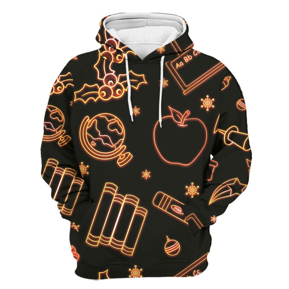 Amare Box Teacher Shirt, Teach, Love, Inspire Neon Light Xmas Shirt, Teach Doodle, Teach Stuff, Gift For Teacher Unisex Hoodie