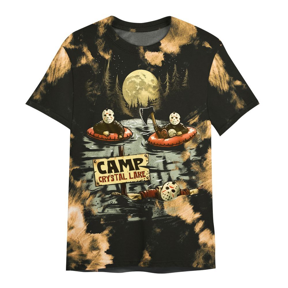 Amare Box Horror Halloween Slasher Sublimated Tie Dye Shirt, Hockey Mask Crystal Lake Graphic All Over Print Unisex Shirt