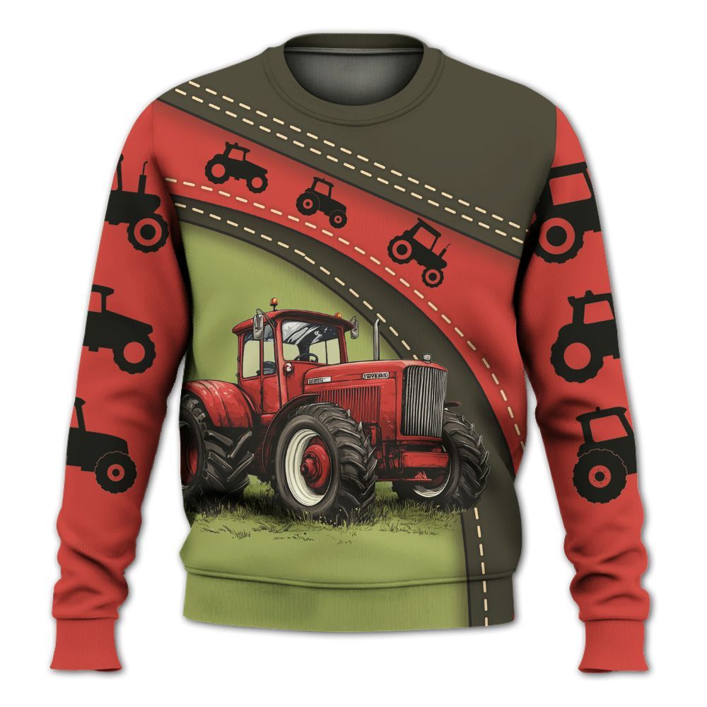 Amare Box Farm Tractor Shirt, Red Tractor, Custom Tractor Name, Tractor Clipart, Love Tractor, Vintage Tractor, Gift For Farm Lover Knitted Sweater
