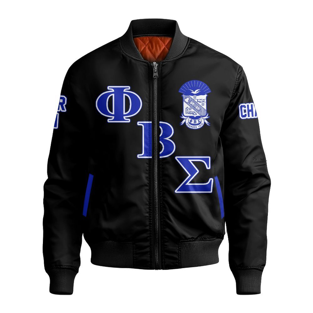 Ireishprint Phi Beta Sigma Custom Chapter Bomber Jacket, Personalized Dove Black Royal Blue Bomber Jacket Phi Beta Sigma Fraternity Bomber Jacket