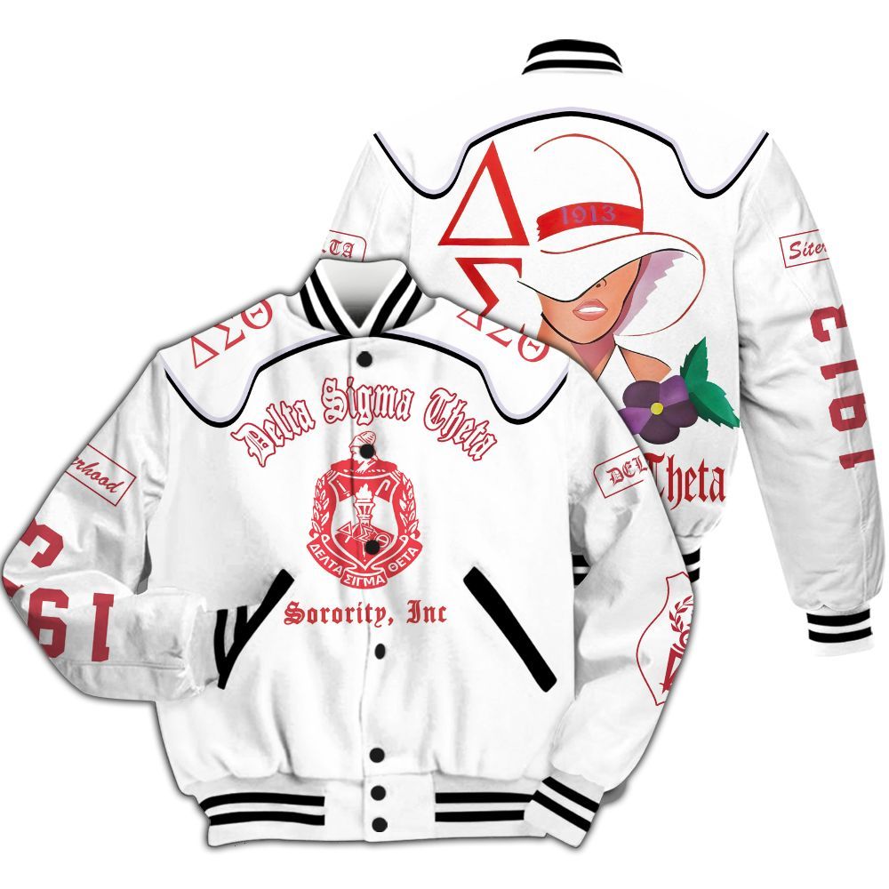 Ireishprint Delta Sigma Theta Varsity Jacket, Delta Sigma Theta White Varsity Jacket Sorority Jacket