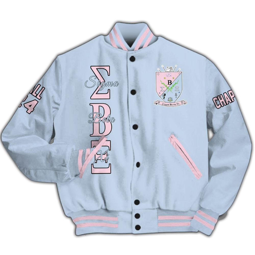 Ireishprint Sigma Beta Xi Custom Chapter Varsity Jacket, Personalized Blue Varsity Jacket Sigma Beta Xi Sorority Jacket
