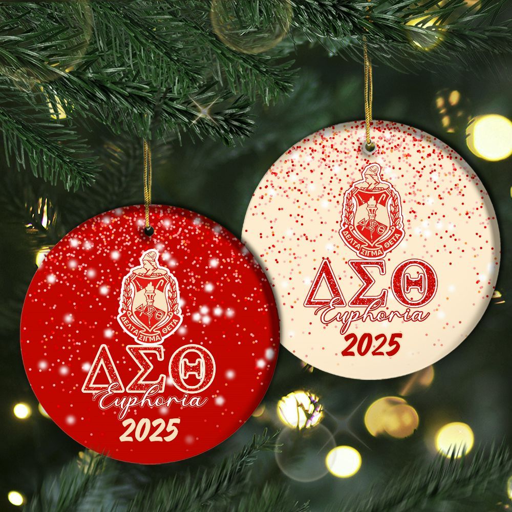 Ireishprint Custom Name Delta Sigma Theta Ceramic Ornament, Delta Crimson Red Glitter Christmas Ornament