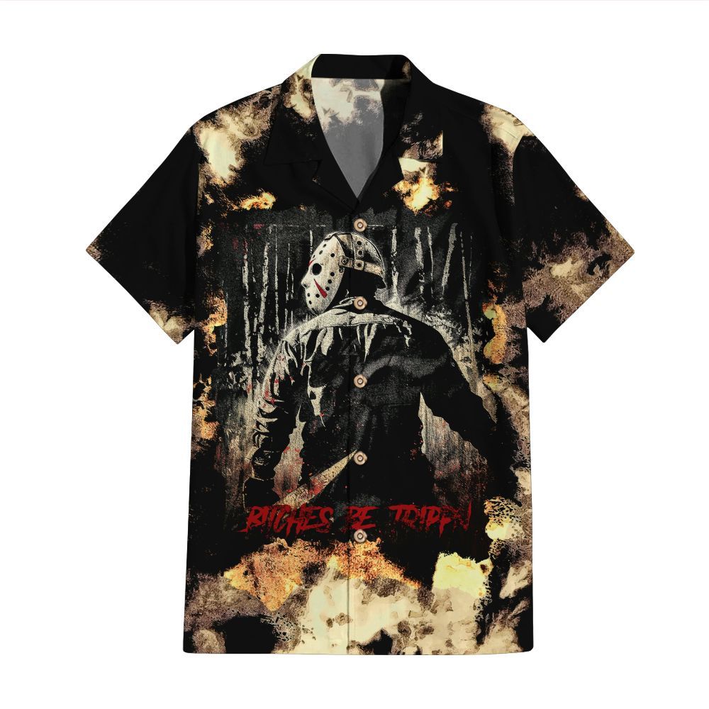 Amare Box Horror Halloween Slasher Sublimated Tie Dye Shirt, Hockey Mask Goth Friday Graphic Unisex Hawaii Shirt, Short
