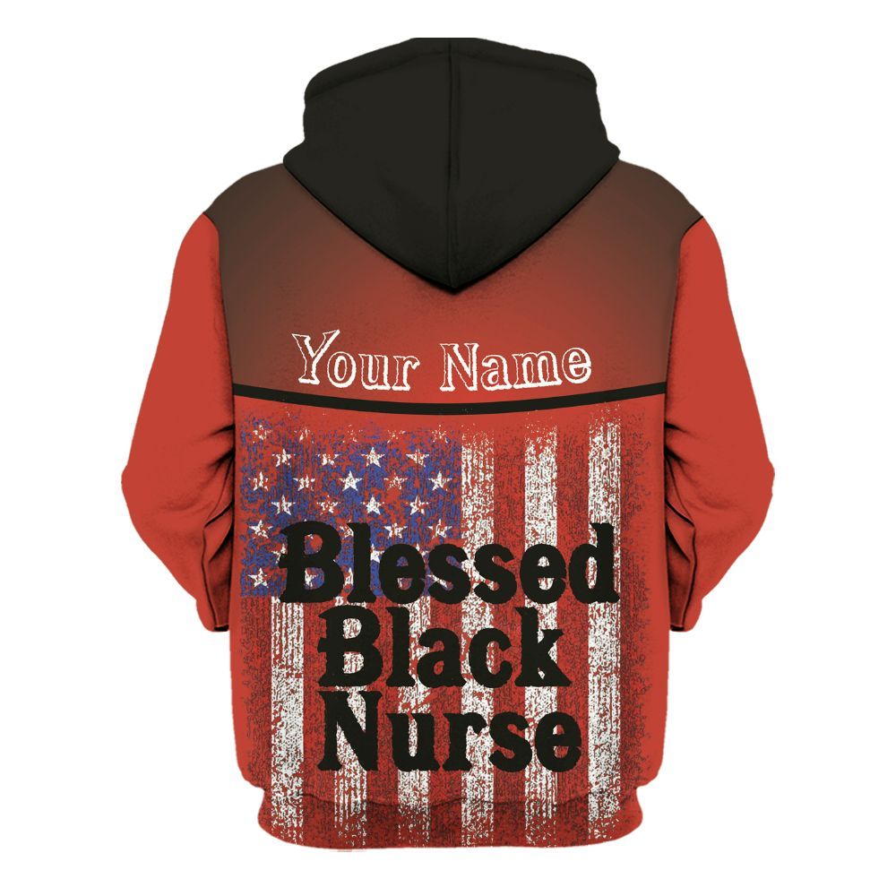 Amare Box Nurse Shirt, Blessed Black Nurse, Custom Name, US Flag Black Nurse, Gift For Black Nurse Unisex Hoodie