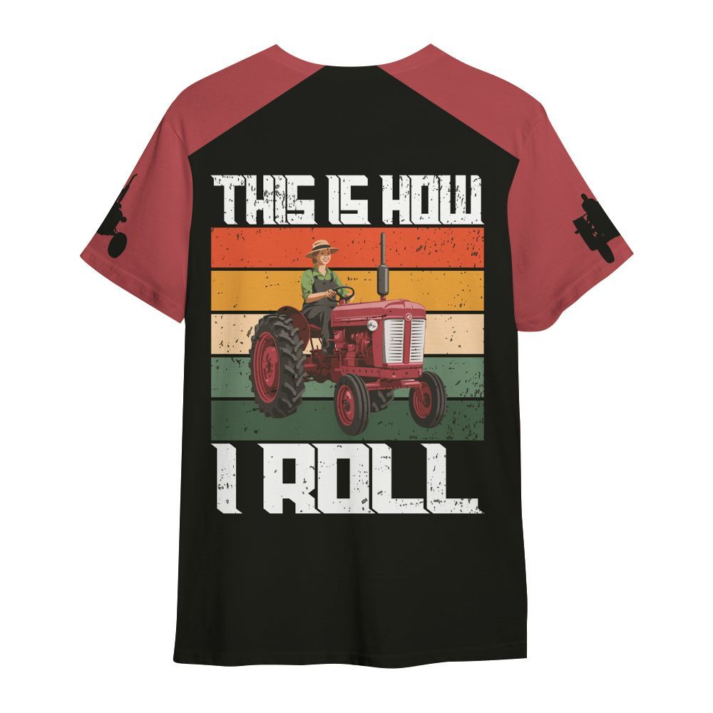 Amare Box Farm Tractor Shirt, This Is How I Roll, Custom Name, Woman Driving Tractor, Vintage Tractor, Gift For Farmer Woman All Over Print Unisex Shirt