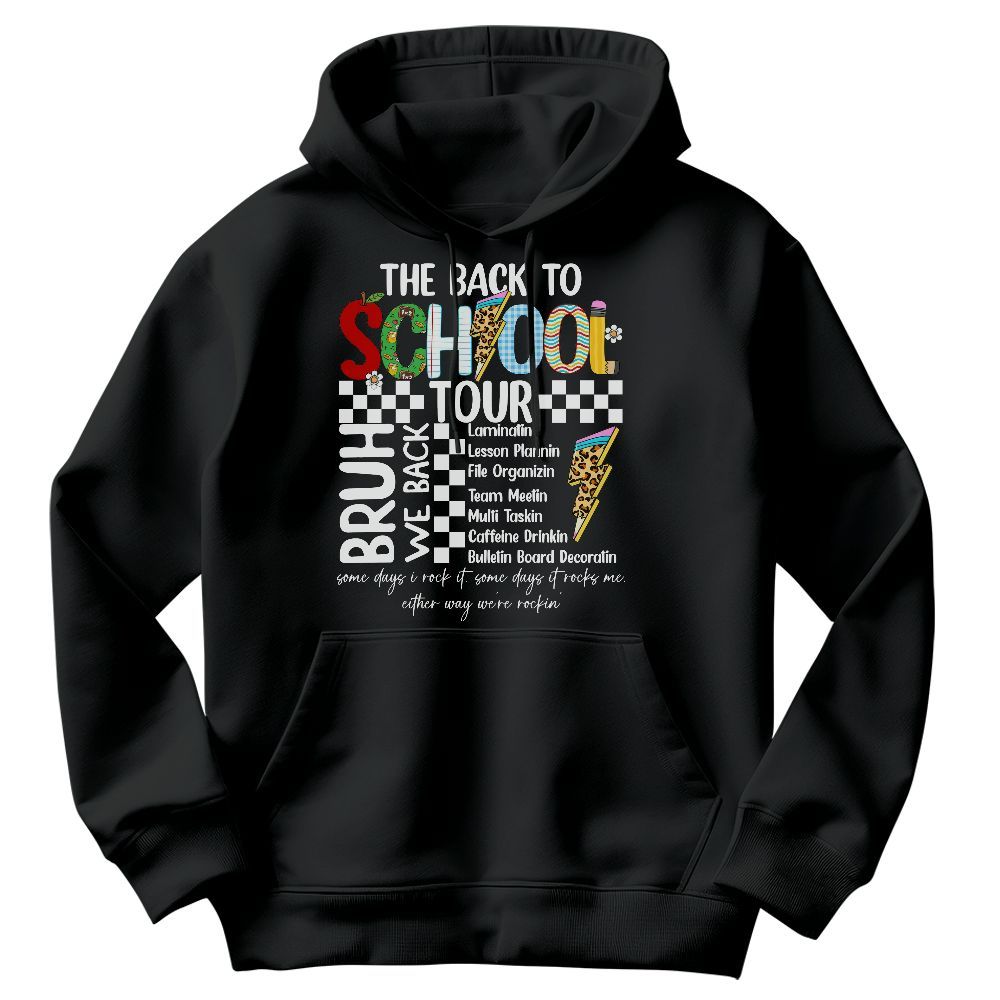 Amare Box The Back To School Tour Shirt, Bruh We Back Teacher Back To School, First Day Of School Funny Quotes Unisex Hoodie