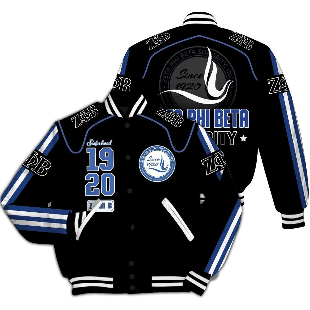 Ireishprint Zeta Phi Beta Varsity Jacket, Zeta Phi Beta Curve Style Z Phi B 1920 Zeta Phi Beta Sorority Jacket