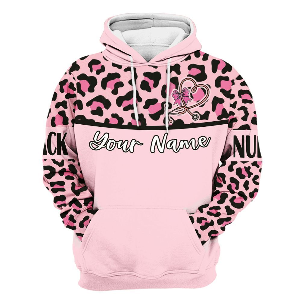 Amare Box Black Nurse Shirt, Sleep All Day Nurse All Night, Custom Name, Black Nurse Leopard Print, Nurse Clipart, Gift For Black Nurse Unisex Hoodie