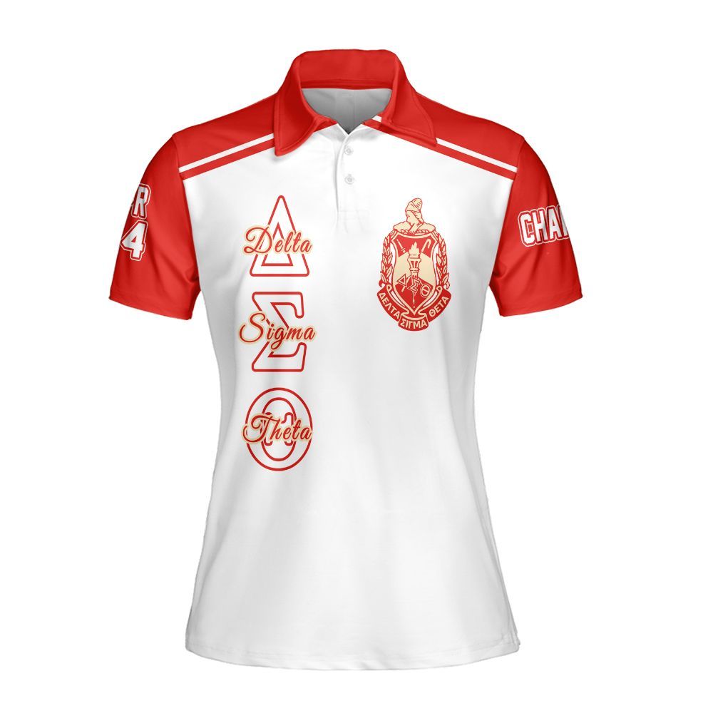Ireishprint Delta Sigma Theta Custom Chapter Polo Shirt, Personalized Sport Line White Mix Crimson Polo Shirt Delta Sigma Theta Sorority Polo Shirt