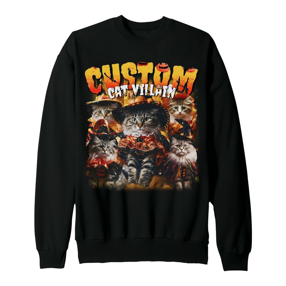 Amare Box Custom Your Own Cat Halloween Bootleg 90s Custom Name, Photo Shirt, Retro Vintage Halloween Unisex Sweatshirt