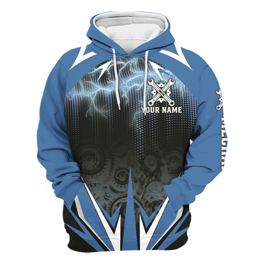 Amare Box Personalized Team Name All Over Printed Lightning Mechanic Shirt, Custom Name For Mechanics Unisex Hoodie