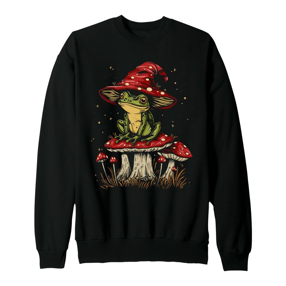 Amare Box Mushroom Frog Vintage Shirt, Vintage Style Botanical Frog Tee, Fairycore Streetwear Gifts Unisex Sweatshirt