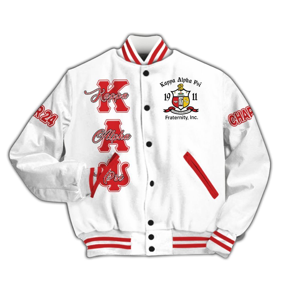 Ireishprint ΚΑΨ Custom Chapter Varsity Jacket, Personalized White ΚΑΨ Jacket Fraternity Jacket