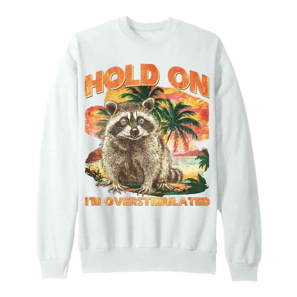 Amare Box Vintage Raccoon On Beach Shirt, Retro Hold On I'm Overstimulated Meme Gift For Fan Unisex Sweatshirt