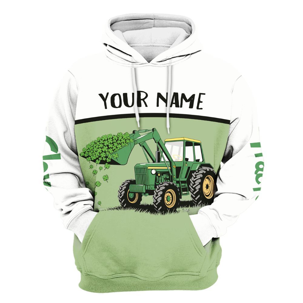 Amare Box Farm Tractor Shirt, Pushin My Luck, Custom Name, Love Tractor, Patrick's Day, Tractor Clipart, Gift For Farm Lover Unisex Hoodie