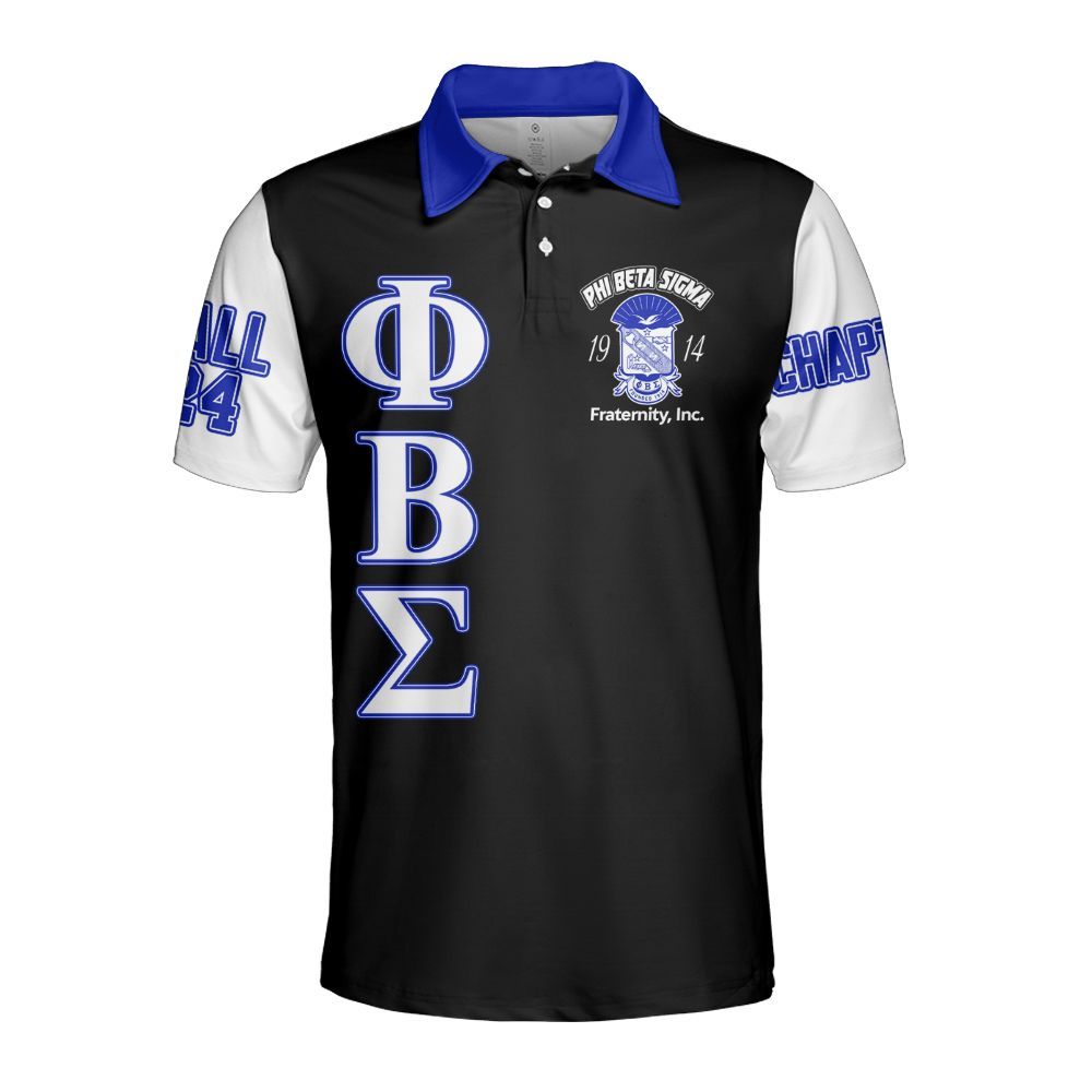 Ireishprint ΦΒΣ Custom Chapter Polo Shirt, Personalized Black White Sleeve 1914 Fraternity Polo Shirt