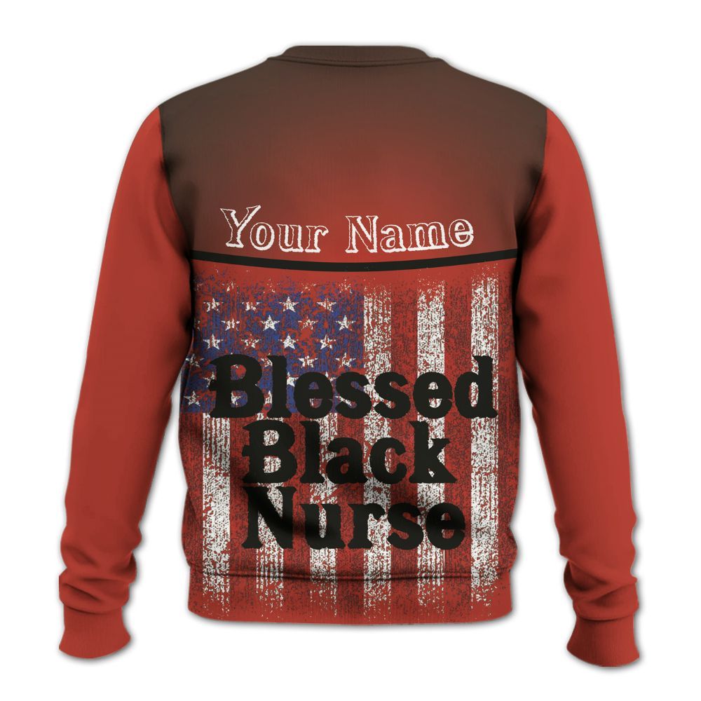 Amare Box Nurse Shirt, Blessed Black Nurse, Custom Name, US Flag Black Nurse, Gift For Black Nurse Knitted Sweater