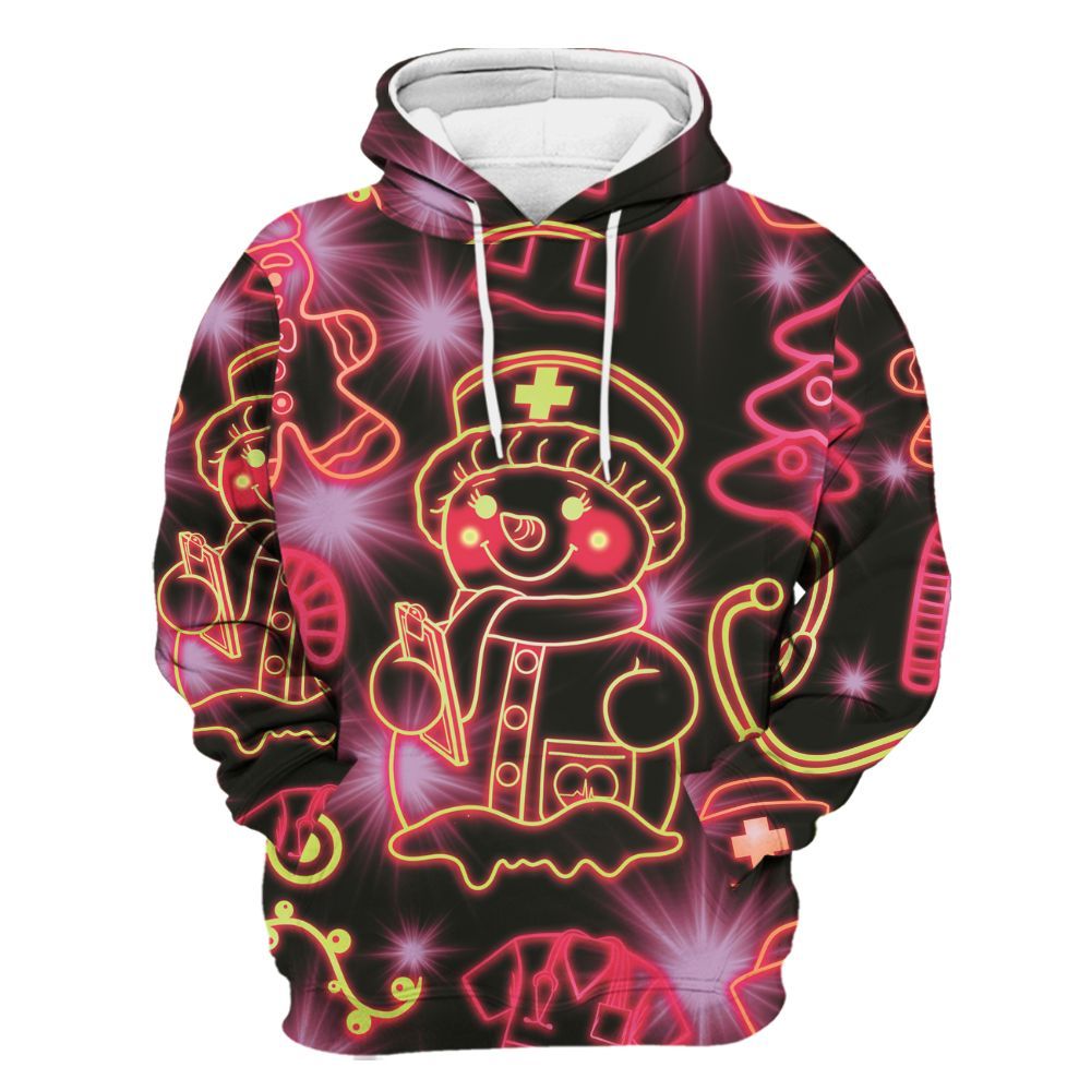 Amare Box Snow Nurse Neon Light, Nurse Doodle, Nurse Stuff, Gift For Nurse, Nurse Xmas Unisex Hoodie