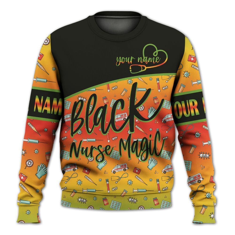 Amare Box Nurse Shirt, Black Nurse Magic Shirt, Custom Name Shirt, Black Nurse, Nurse Stuff, Nurse Clipart, Gift For Nurse Knitted Sweater