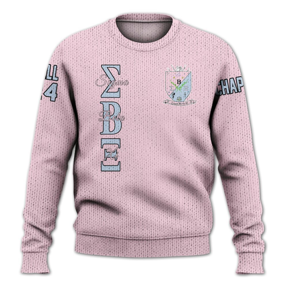 Ireishprint Sigma Beta Xi Custom Chapter Knitted Cardigan, Personalized Pink Knitted Cardigan Sigma Beta Xi Sorority Knitted Sweater