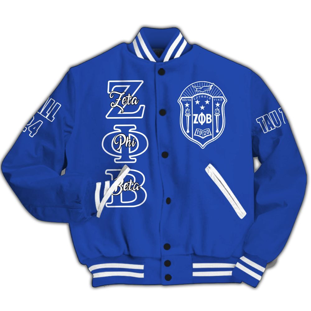 Ireishprint Zeta Phi Beta Custom Chapter Varsity Jacket, Personalized Blue Varsity Jacket Zeta Phi Beta Sorority Jacket