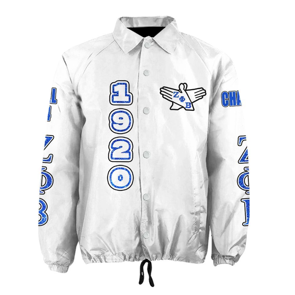 Ireishprint Zeta Phi Beta Custom Line Crossing Jacket, Personalized White Gilter Style Z Phi B Jacket 1920 Zeta Phi Beta Sorority Crossing Jacket