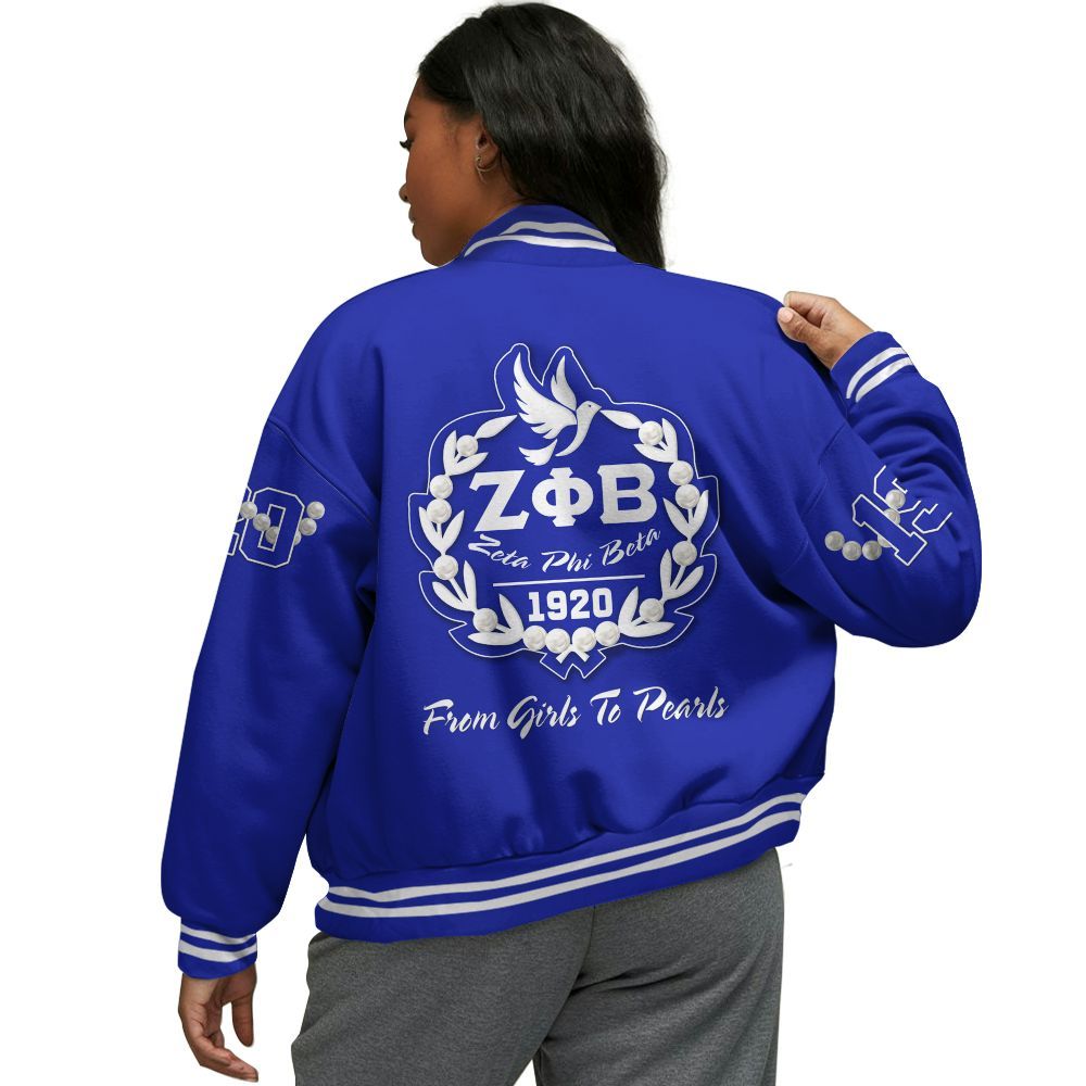 Ireishprint Zeta Phi Beta Varsity Jacket, Z Phi B Pearl Girls Blue Varsity Jacket 1920 Zeta Phi Beta Sorority Jacket