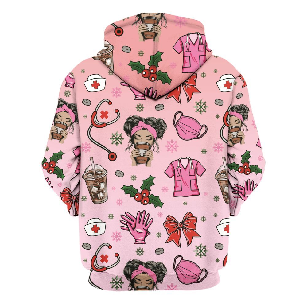 Amare Box Coffee Run, Scrubs, Rubber Gloves, Messy Bun, Nurse Xmas, Nurse For Gift, Nurse Christmas Coquette Unisex Hoodie