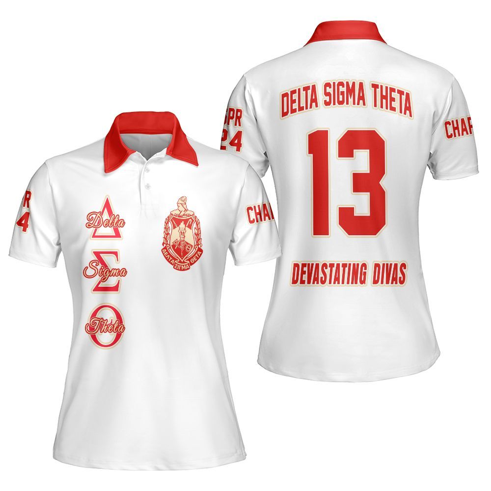 Ireishprint Delta Sigma Theta Custom Chapter Polo Shirt, Personalized White Crimson Polo Shirt Delta Sigma Theta Since 1913 Sorority Polo Shirt