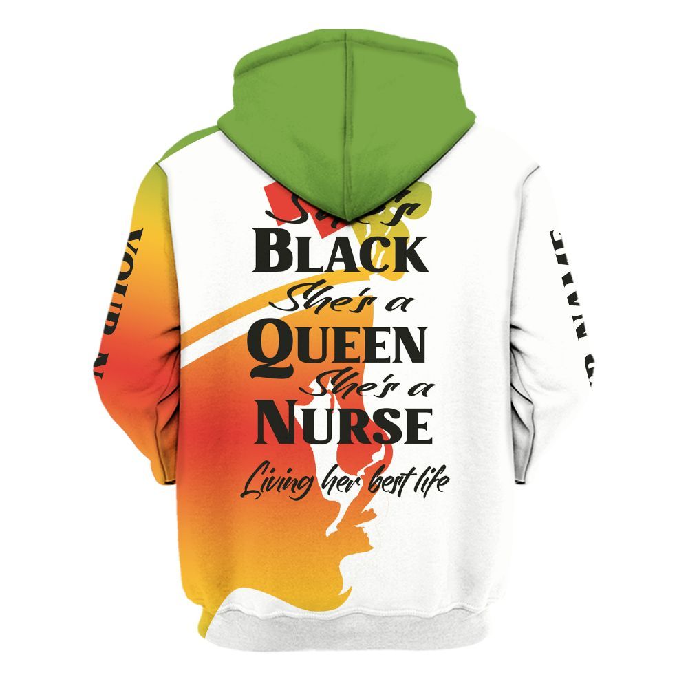 Amare Box Nurse Shirt, She's Black She's A Queen She's A Nurse, Custom Name Shirt, Black Nurse, Nurse Clipart, Gift For Nurse Unisex Hoodie