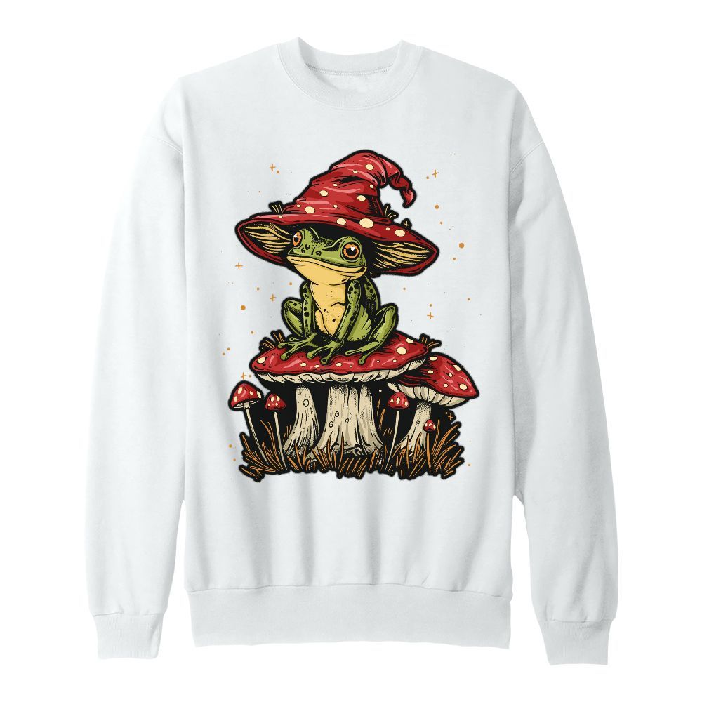 Amare Box Mushroom Frog Vintage Shirt, Vintage Style Botanical Frog Tee, Fairycore Streetwear Gifts Unisex Sweatshirt