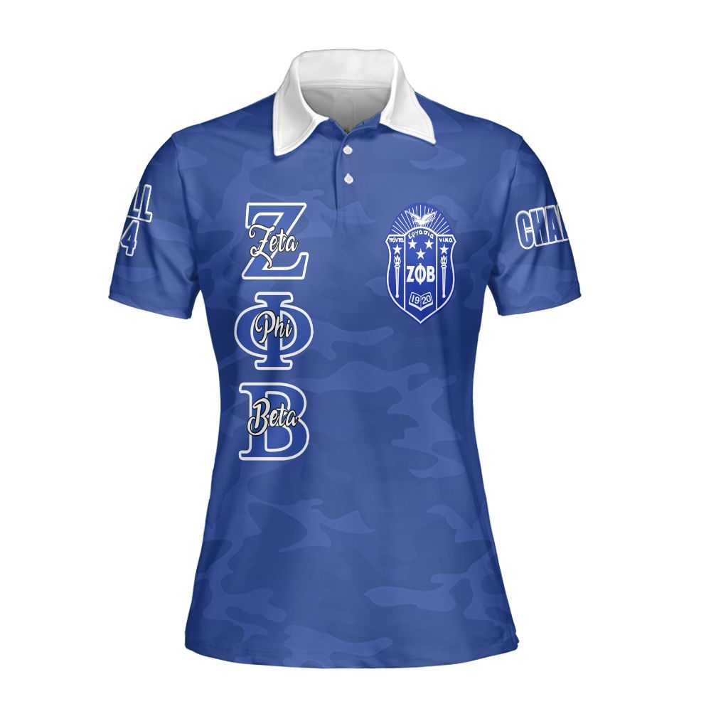 Ireishprint Zeta Phi Beta Custom Chapter Polo Shirt, Personalized Camo Style Blue Polo Shirt Zeta Phi Beta Sorority Polo Shirt