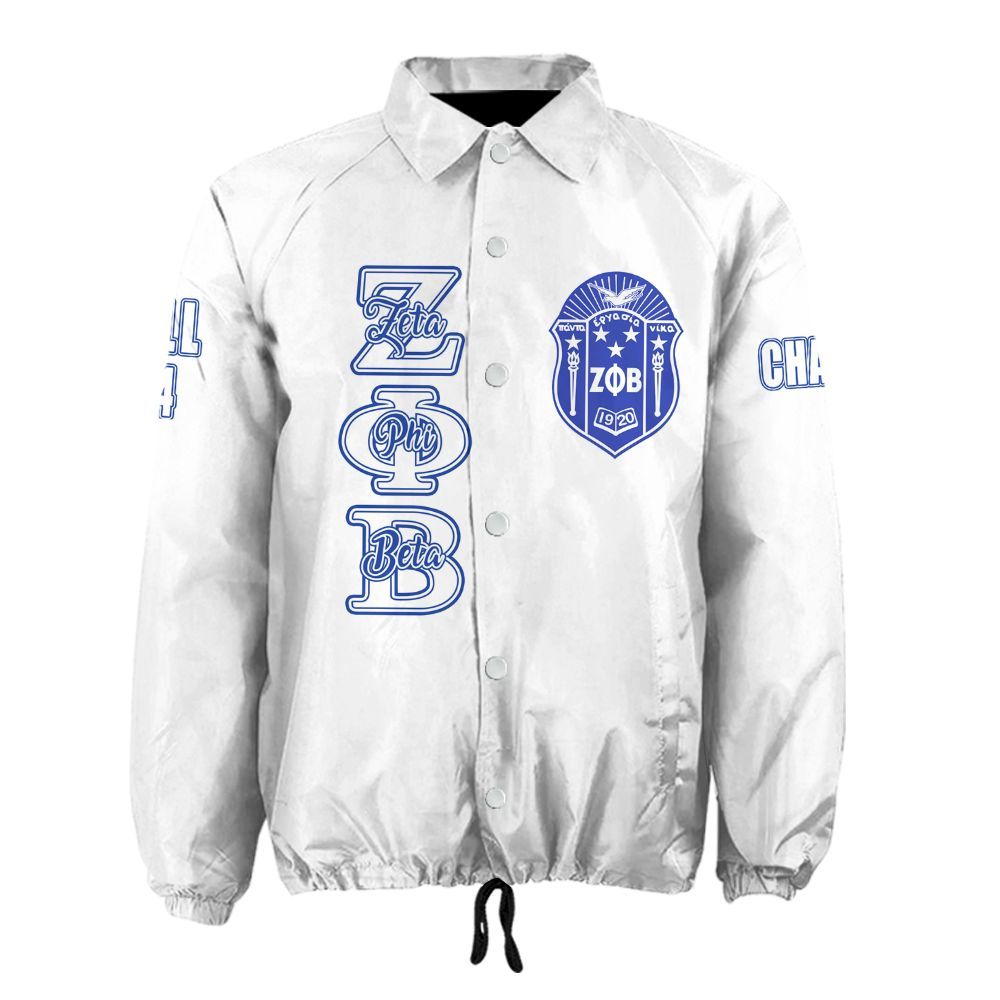 Ireishprint Zeta Phi Beta Custom Line Crossing Jacket, Personalized Simple White Z Phi B Jacket 1920 Zeta Phi Beta Sorority Crossing Jacket