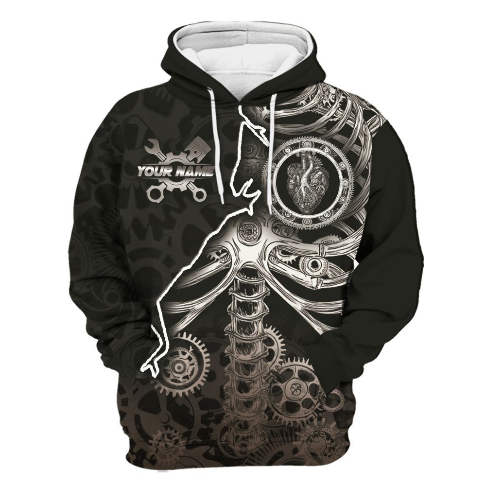 Amare Box Personalized Name Steampunk Heart Of Mechanic, Custom Gift For Mechanics For Men And Women Unisex Hoodie