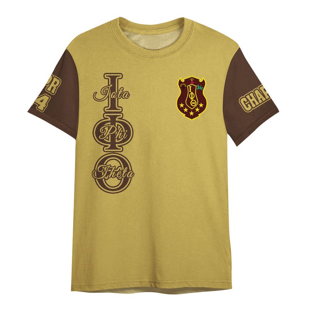 Ireishprint Iota Phi Theta Custom Chapter Shirt, Personalized Charcoal Brown Sleeves Gilded Gold Shirt Iota Phi Theta Fraternity Shirt